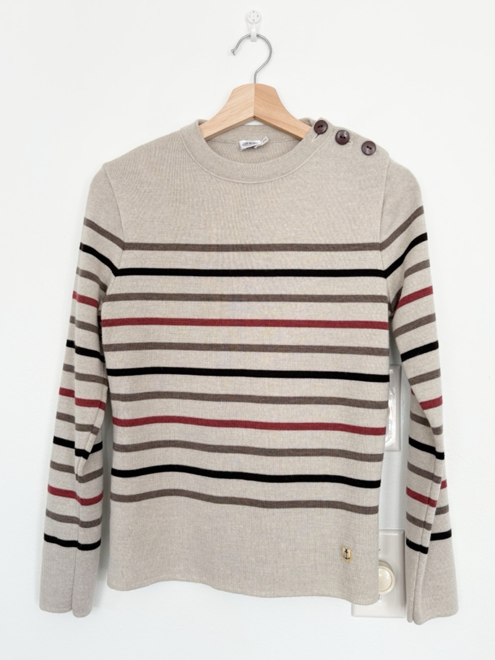 Armor Lux || Breton Striped Sweater Jumper Shoulder Buttons Fisherman Tan 2 M